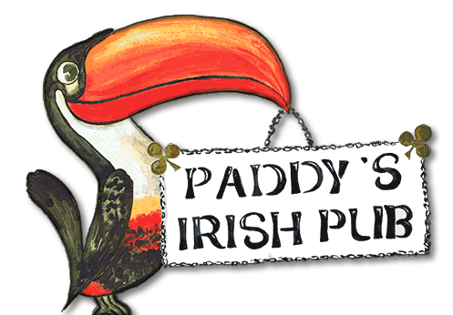 Originales Paddy’s Irish Pub Logo mit Vogel und Schild